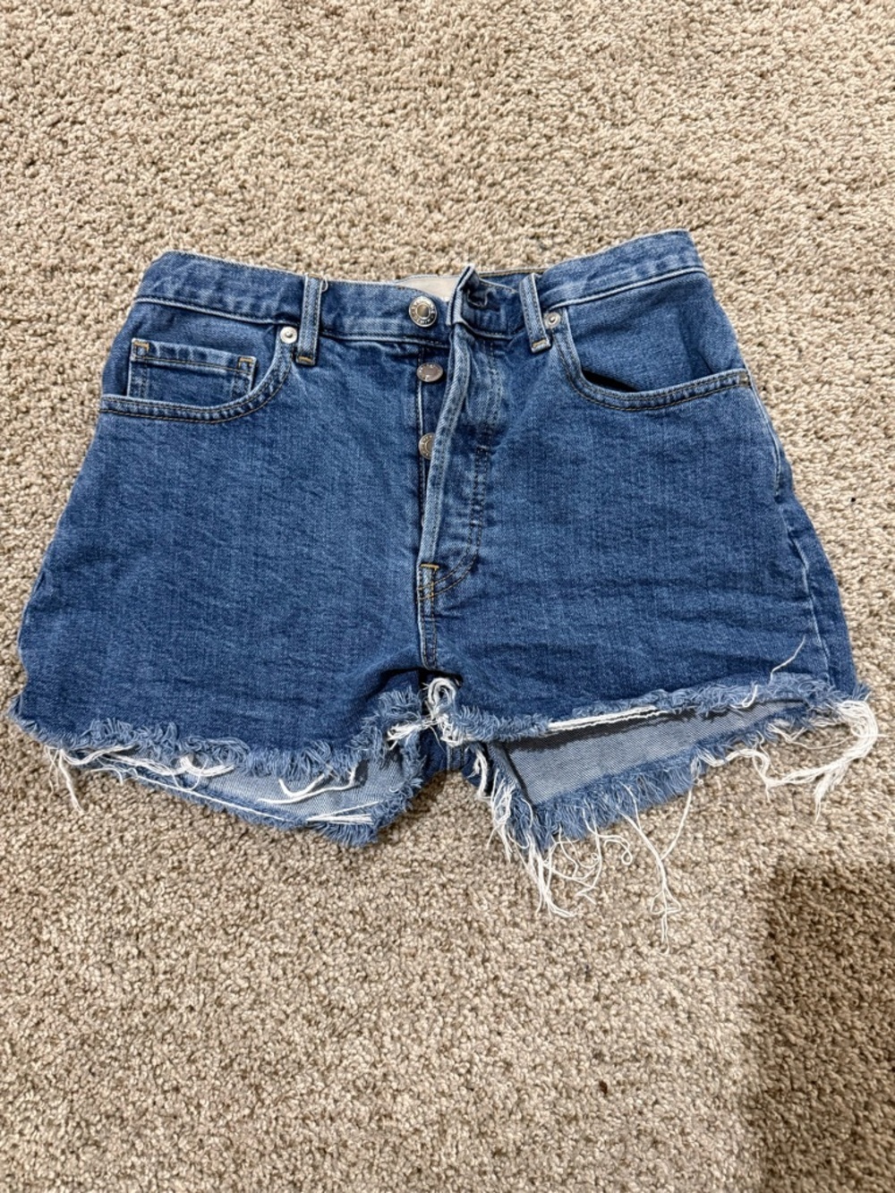 Everlane Distressed High-Rise Denim Shorts - Dark Blue